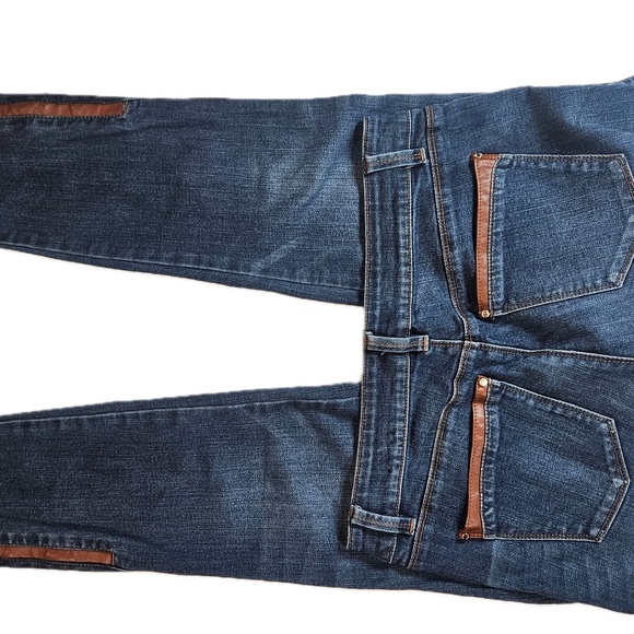 White House Black Market Jeans Womens 4 Blue Skimmer Skinny Faux Leather Trim - Picture 8 of 9